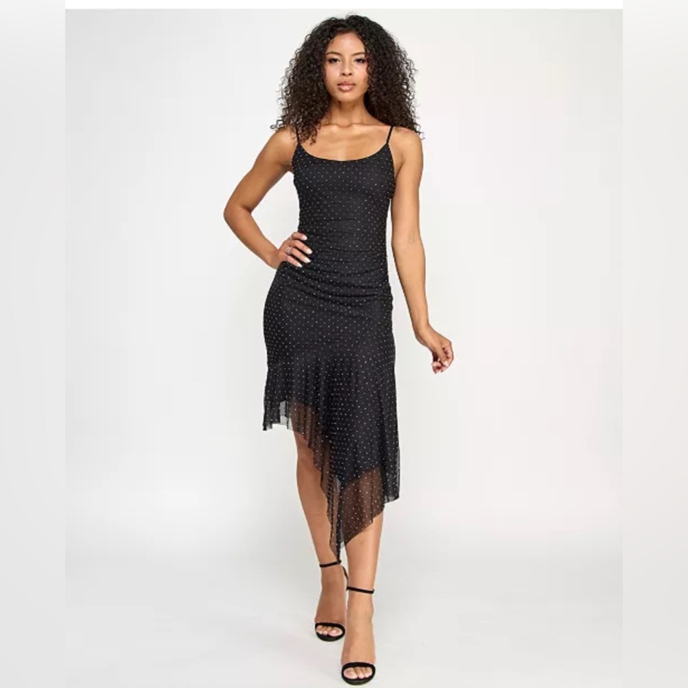 Katie Rae black with silver studs asymmetrical hem stretchy dress